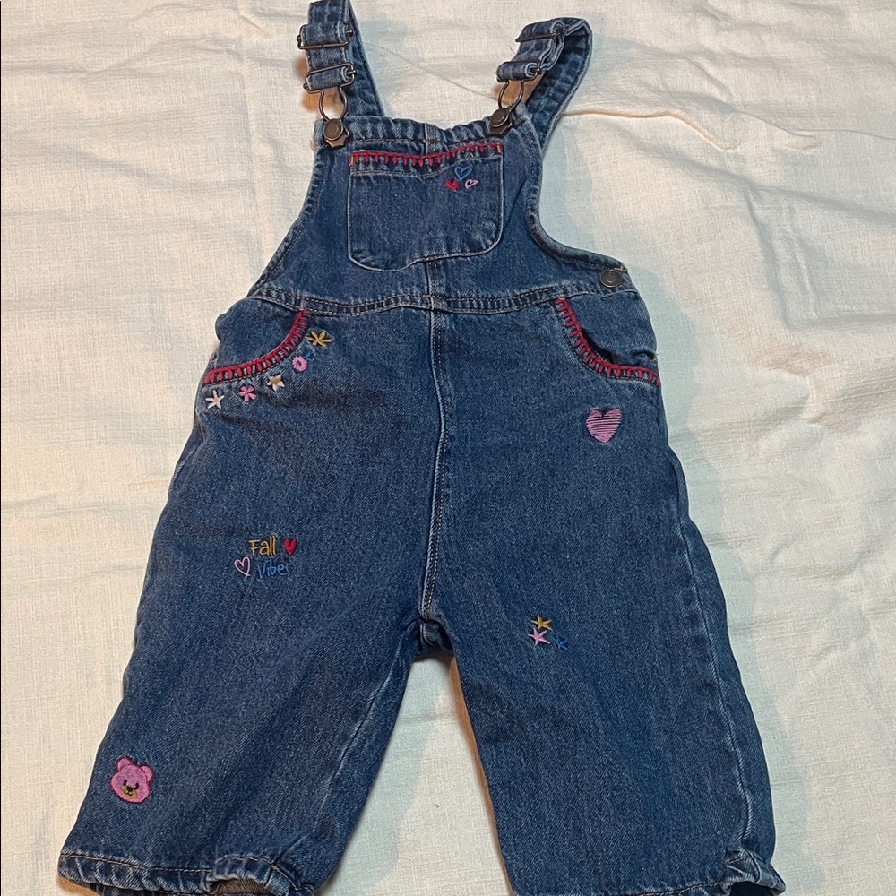 Denim Overalls with Embroidered Accents
